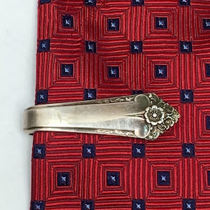 Tie Bar / Money Clip Clasp Made From Antique Silverplate Silverware Vintage Starlight