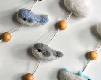 Felt Whale Garland Handmade Nursery Decor Baby Shower Gift