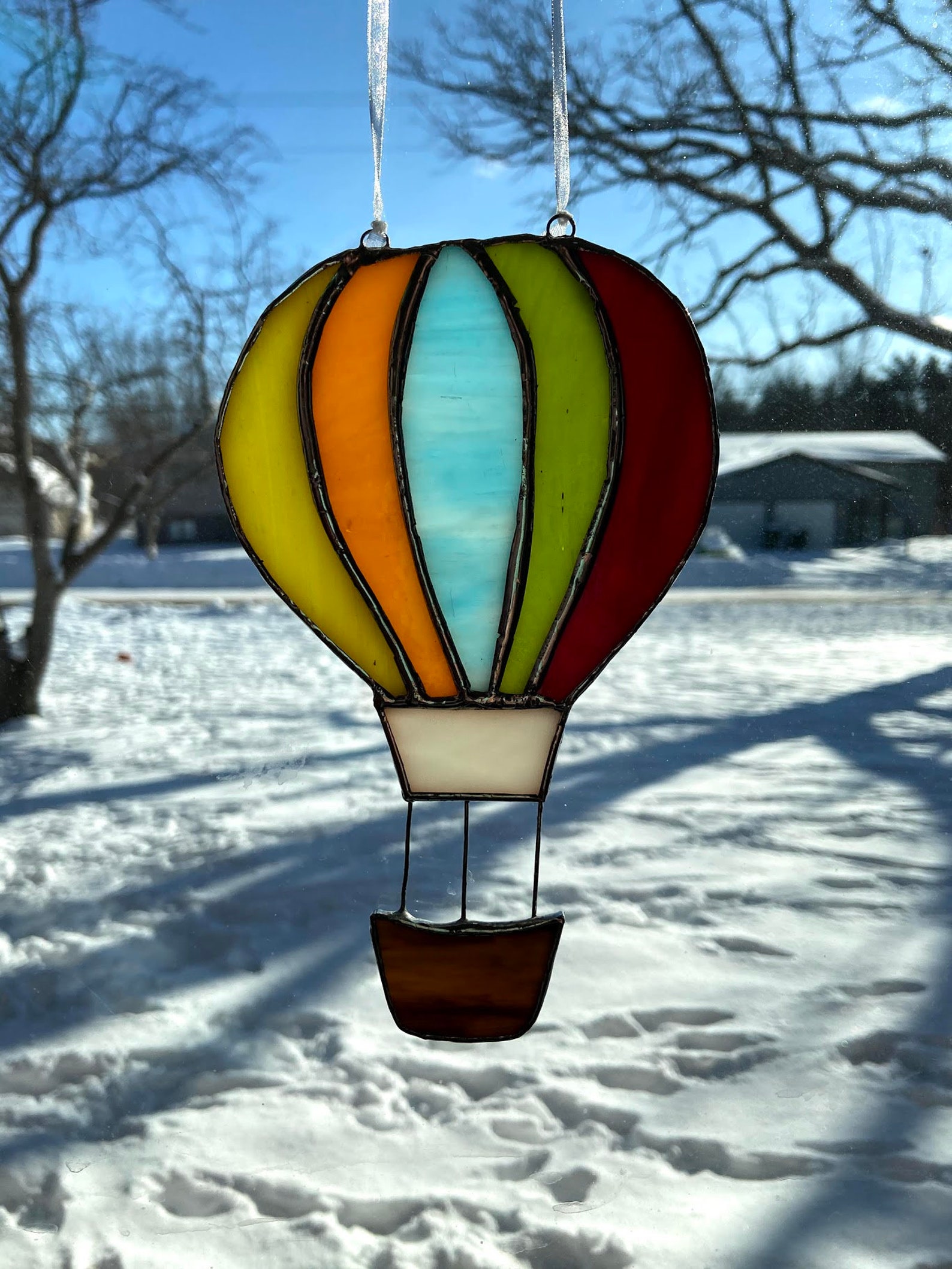 Hot Air Balloon Stained Glass Sun Catcher Window Hanging Etsy