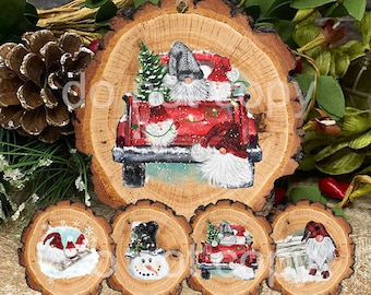 Wood Slice Ornament Digital Design Bundle: Sublimation PNG, original artwork (Digital Download)