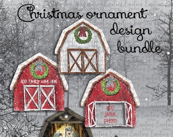 Paquete de diseños de adornos navideños de granero en acuarela: PNG, diseños de sublimación, ilustraciones originales (descarga digital)