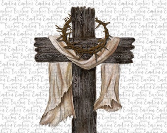 Acuarela de cruz cristiana, descarga instantánea, gráficos de sublimación, descarga digital, arte de acuarela original PNG, impresión DTF