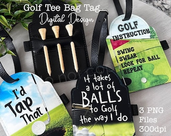 Golf Tee Bag Tag digital designs bundle, instant download, sublimation designs, PNG, Father's Day, DTF printing