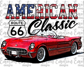 American Classic, vintage red car, instant download, Sublimation Graphics, Clipart, DTF printing