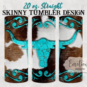 Projekt Longhorn Tumbler dla 20oz Straight Skinny Tumblers, pobieranie cyfrowe, PNG Clipart, natychmiastowe pobieranie, grafika sublimacyjna