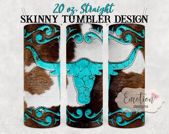 Longhorn Tumbler design for 20oz Straight Skinny Tumblers, Digital download, PNG Clipart, instant download, sublimation graphic