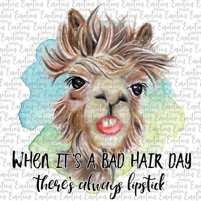 Watercolor Llama Original Art, Bad Hair Day PNG, Instant Download,  Sublimation Graphics 