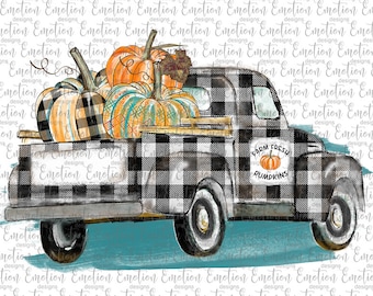 Farm Fresh Pumpkins hand drawn truck PNG, clipart, instant download, Sublimation Graphics, DTF printing
