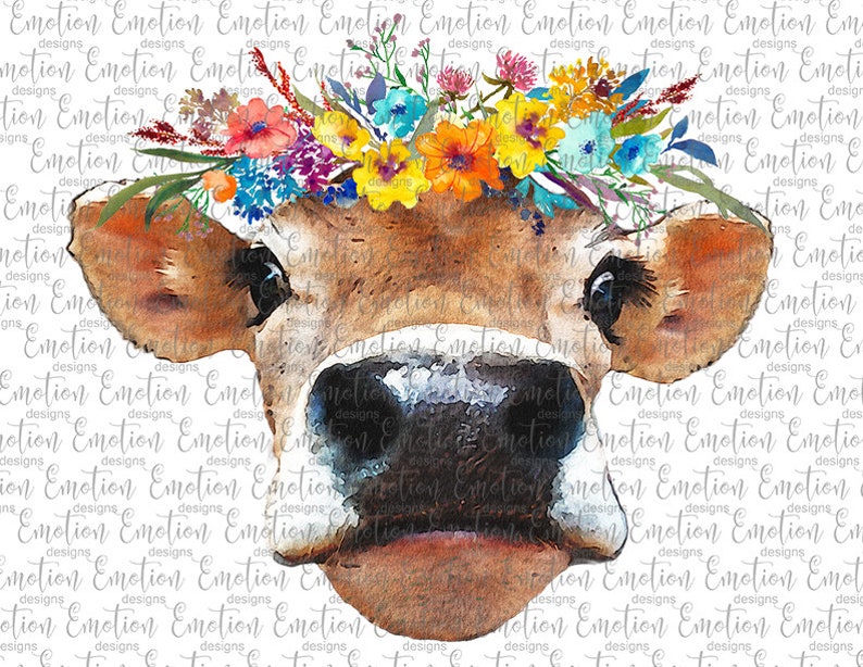 Download Watercolor Cow with flowers clipart instant download | Etsy