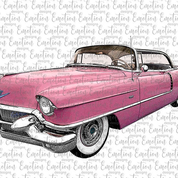 Vintage pink Cadillac PNG, instant download, Sublimation Graphics, Clipart