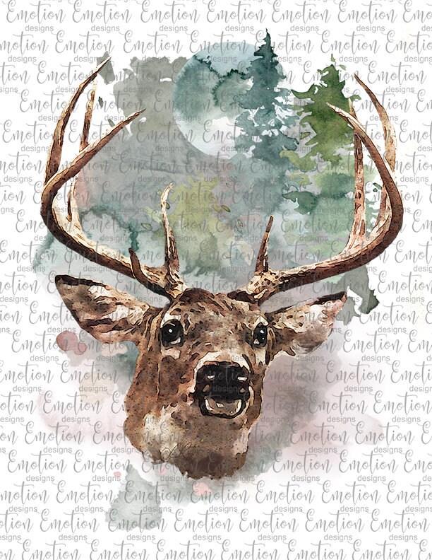 Deer sublimation watercolor Watercolor clipart PNG Flowers Scandinavian style Sublimation graphics Digital download