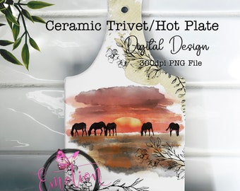 Trivet / Hot Plate Digital Design for sublimation, instant digital download, PNG, Horses, DTF printing