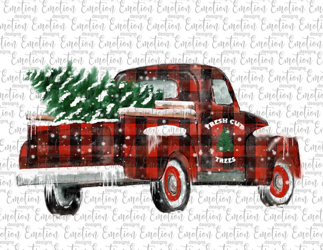 Fresh Cut Trees Hand Drawn Red Truck Printable Art, Instant Download ...