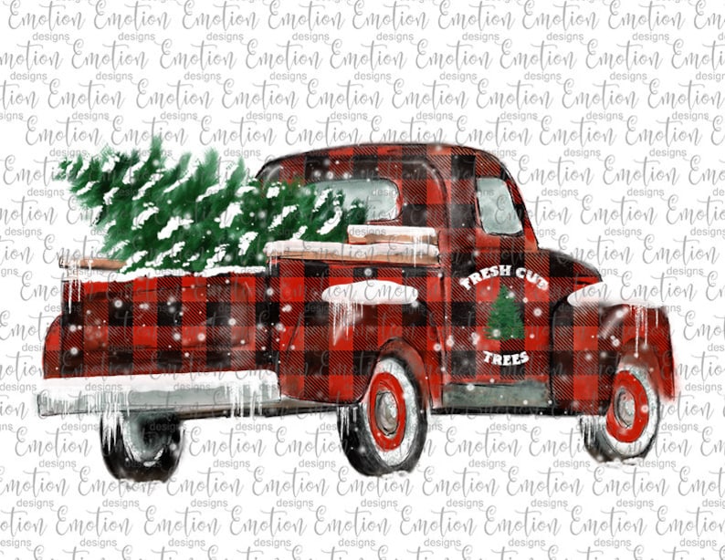 Fresh Cut Trees Hand Drawn Red Truck Printable Art Instant | Etsy