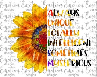 Sunflower Autism clipart, instant download, Sublimation graphics, PNG
