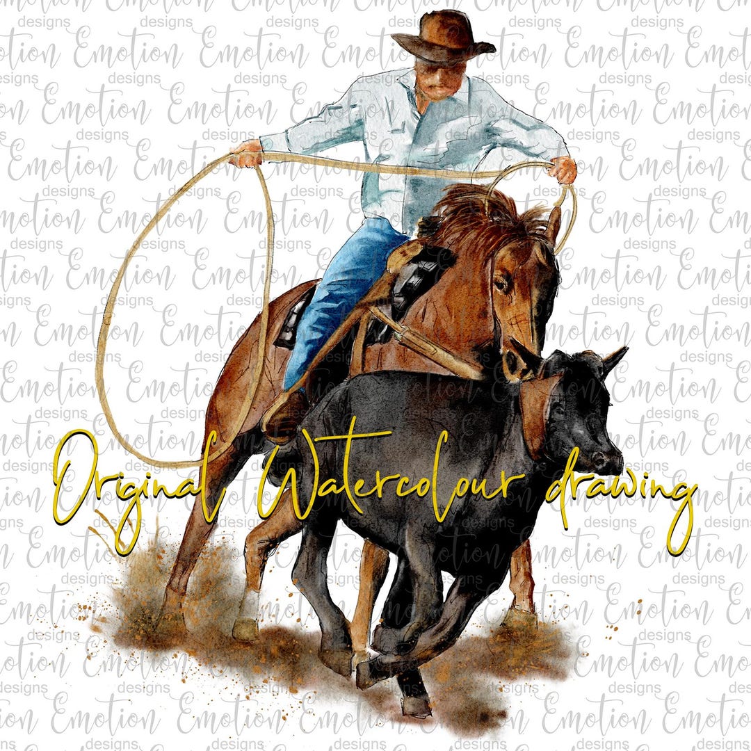 Rodeo, Cowboy Roping, Western Watercolor, Instant Download, Sublimation ...