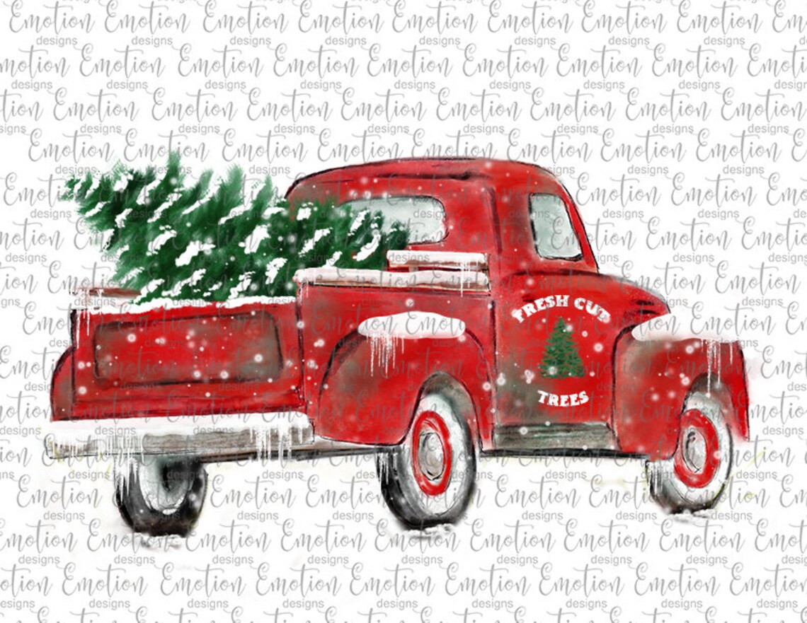 Fresh Cut Trees Hand Drawn Red Truck Printable Art Instant | Etsy