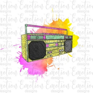 Watercolor Boombox clipart, 80s music, 90s music, instant download, Sublimation, PNG, DTF printing