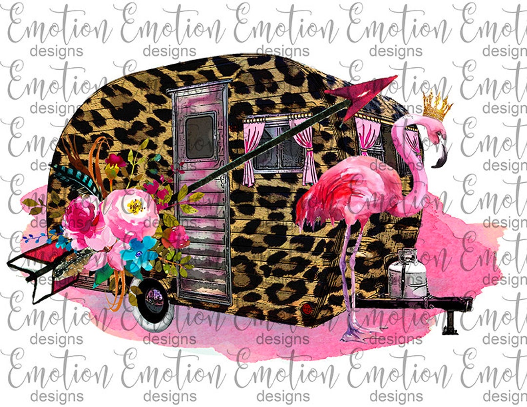 Leopard Floral Trailer Clipart, Instant Download, Camper, Camping ...