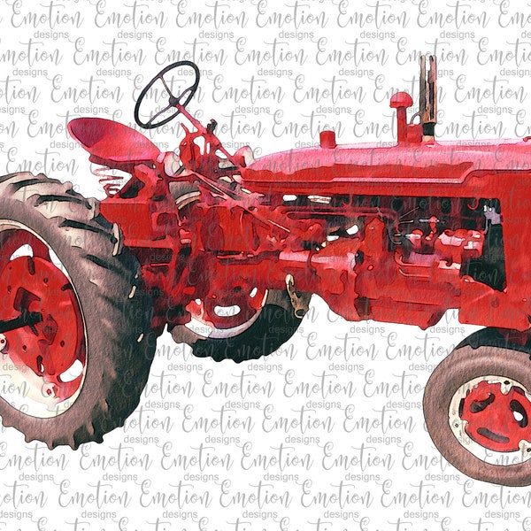 Red Watercolor Tractor PNG Clipart, instant download, sublimation graphic