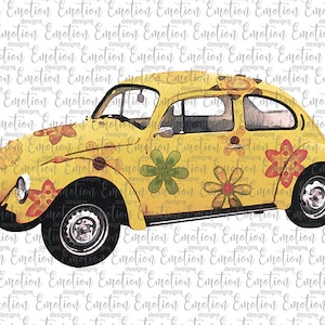 VW Escarabajo en acuarela, descarga instantánea, gráficos de sublimación, clipart, impresión DTF