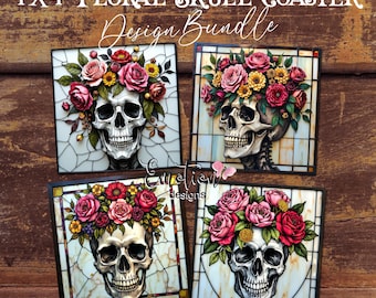 Paquete de diseños de posavasos con diseño de calavera floral, descarga instantánea, sublimación e impresión DTF.