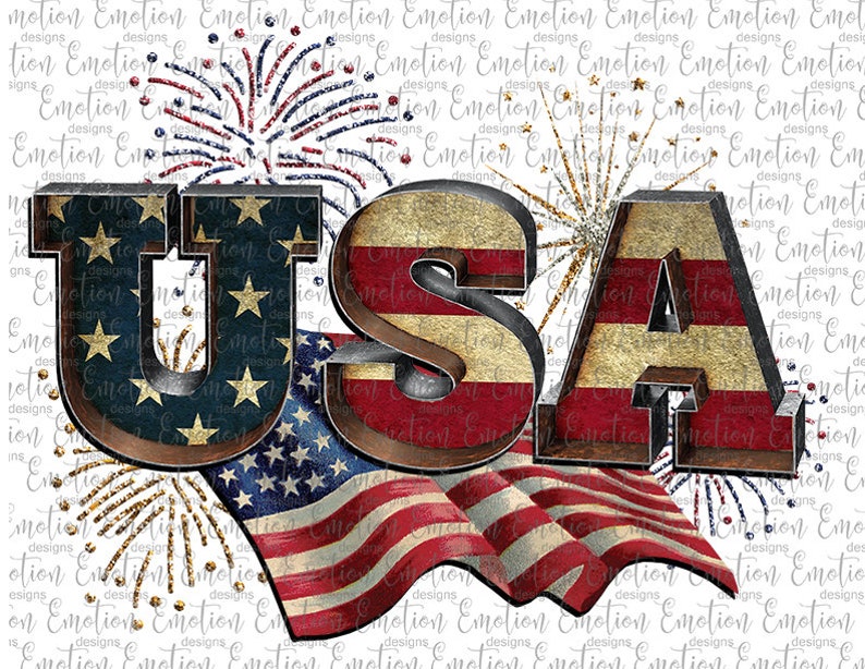 USA Flag Fireworks, PNG, instant download, sublimation graphics, DTF printing image 1
