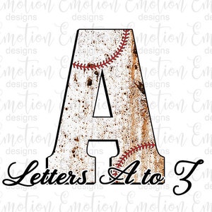 Baseball stitch monogram letters A to Z Clip Art, instant download, DTF printing