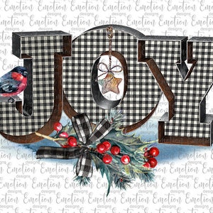 Joy Gingham clipart, instant download, Sublimation graphics, PNG