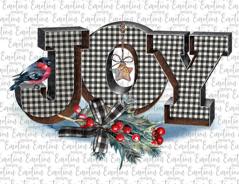 Joy Gingham Clipart Instant Download Sublimation Graphics - Etsy
