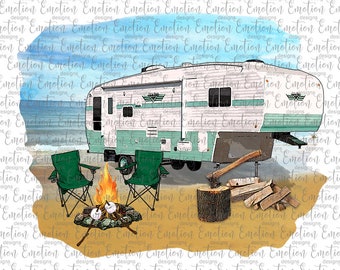 Beach scene 5th wheel trailer clipart, instant download, Sublimation graphics, PNG, DTF printing