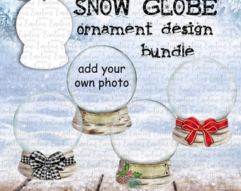Snow Globe Ornament Design Watercolor PNG Bundle: Sublimation Graphics, original artwork, PNG (Digital Download)
