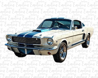 Shelby Mustang 1965, coche clásico, acuarela, descarga instantánea, gráficos de sublimación, PNG, impresión DTF