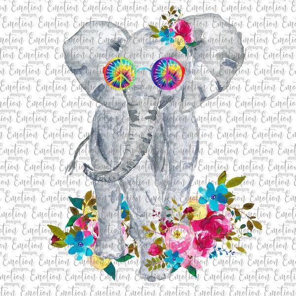 Hippie Elephant PNG, instant download, Sublimation Graphics, Clipart