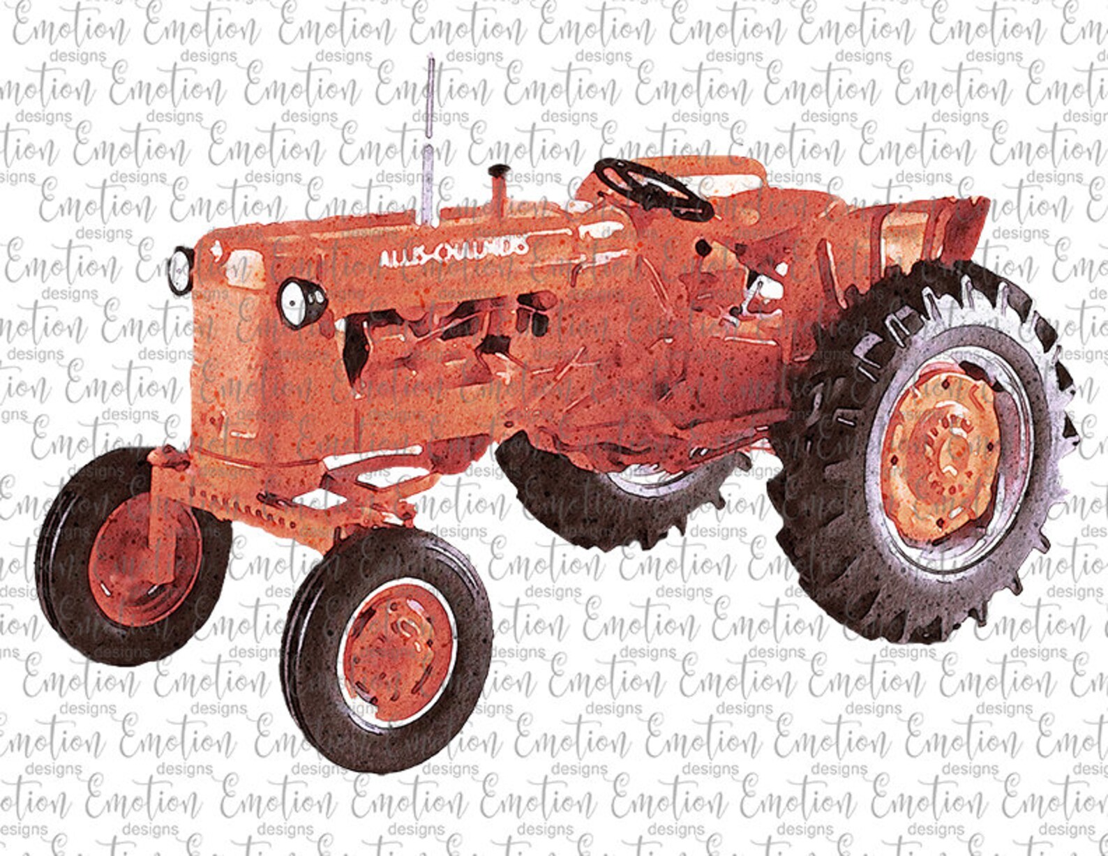 Orange Watercolor Tractor PNG Clipart instant download Etsy