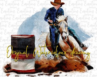 Rodeo, Barrel Racing, Horse, Western watercolor, instant download, Sublimation graphics, PNG, printable art, DTF printing