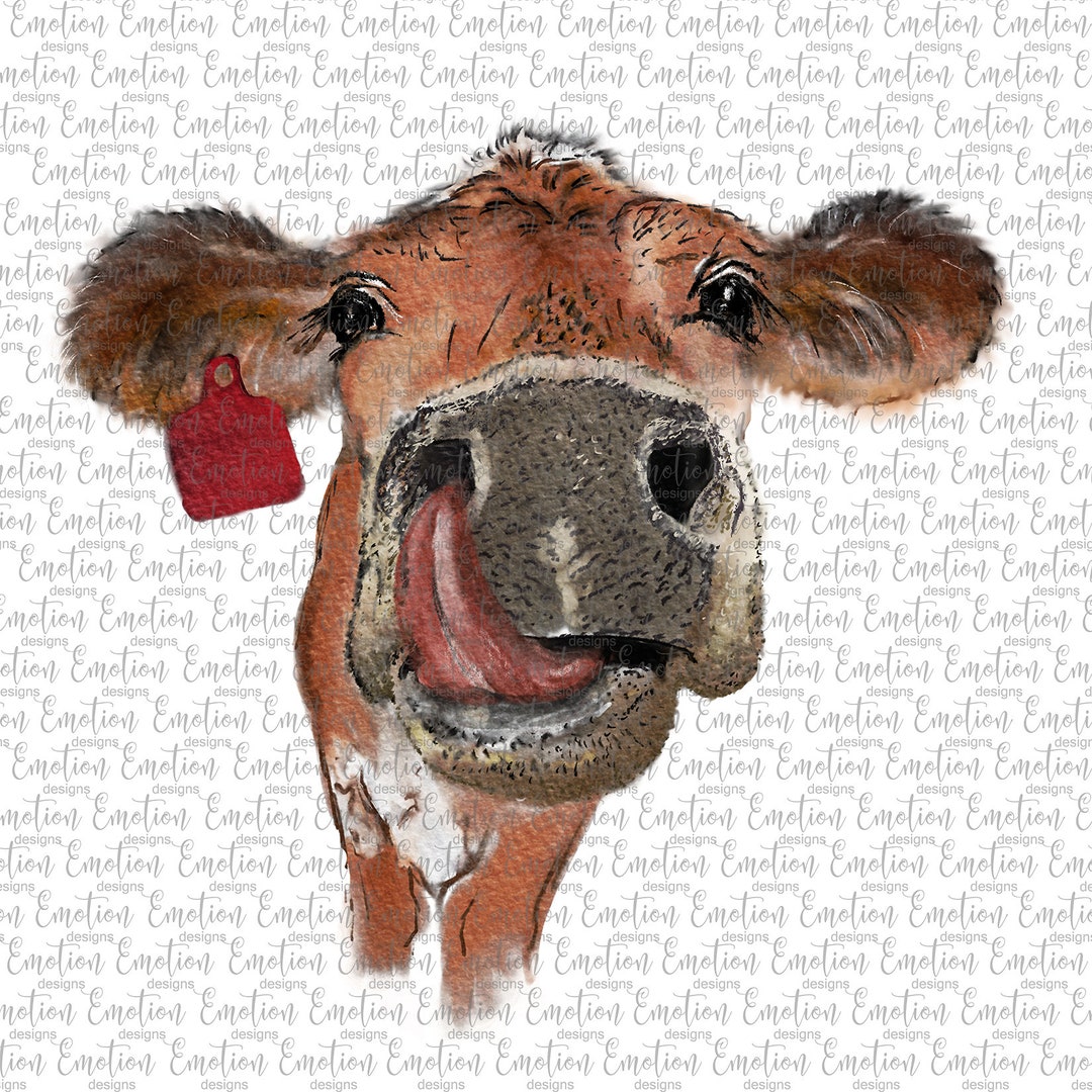 Cow Watercolor Red Tag PNG, Instant Download, Sublimation Graphics