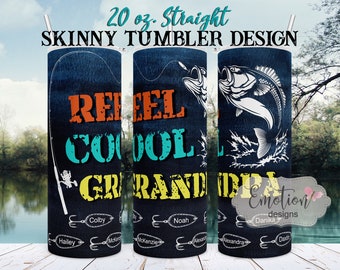 Reel Cool Grandpa Tumbler design dla 20oz Straight Skinny Tumblers, pobieranie cyfrowe, PNG Clipart, natychmiastowe pobieranie, grafika sublimacyjna