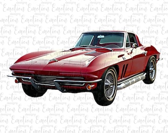 Corvette Stingray 1963, coche clásico, acuarela, descarga instantánea, gráficos de sublimación, PNG, impresión DTF