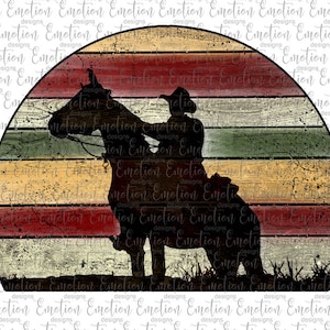 Silueta de caballo vaquero, fondo vintage PNG, descarga instantánea, gráficos de sublimación, clipart, impresión DTF