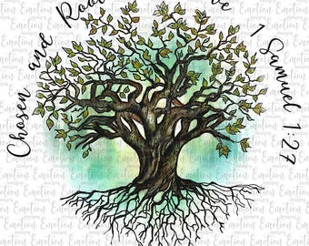 Árbol de la vida, Elegido y Arraigado en el Amor, descarga instantánea, gráficos de sublimación, PNG, impresión DTF