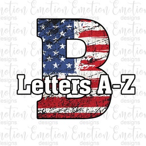 USA patriotic letters A to Z Clip Art, American flag, instant download, DTF printing