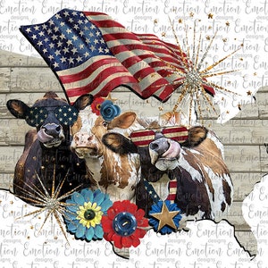 USA Patriotic Cows PNG, instant download, Sublimation Graphics, DTF printing