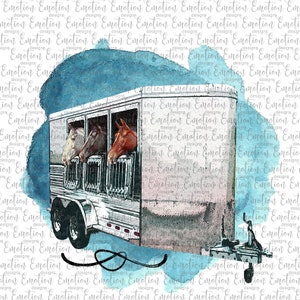 Watercolor horse trailer clipart, instant download, Sublimation graphics, PNG, DTF printing