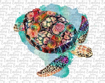 Watercolor rose leopard sea turtle, Clipart, instant download, sublimation