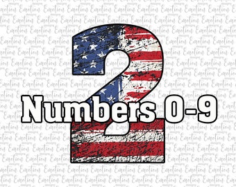USA patriotic numbers 0-9 Clip Art, American flag, instant download, DTF printing