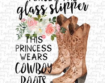 Zapatilla de cristal, botas de vaquero, flores rosas, imágenes prediseñadas, descarga instantánea, sublimación, impresión DTF