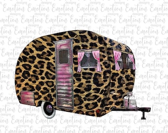 Imágenes prediseñadas de caravana con estampado floral de leopardo, descarga instantánea, caravana, flores, gráficos por sublimación, PNG, impresión DTF
