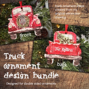 Red Truck Christmas Ornament Design set, instant download, sublimation designs, original artwork, png