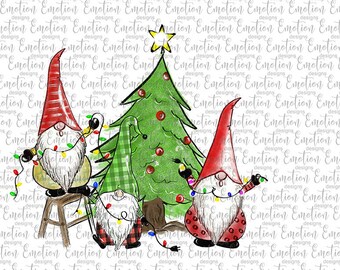 Christmas Gnomes Decorating Tree clipart, instant download, Sublimation graphics, PNG